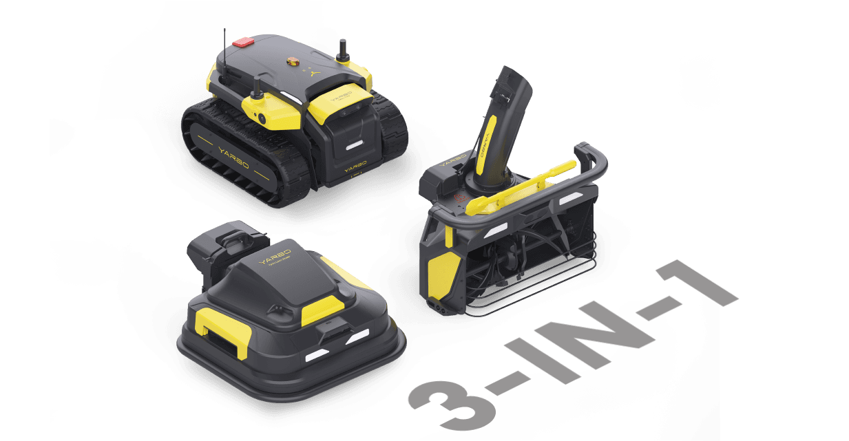 Yarbo core with snow blower and lawn mower module